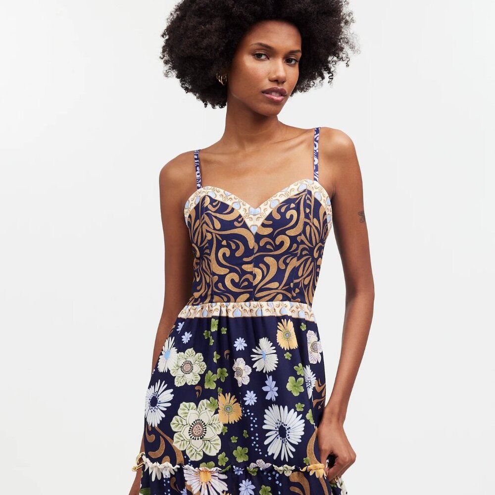 Agua Bendita Suzie La Boheme S Maxi Dress Floral Blue Sleeveless NWT